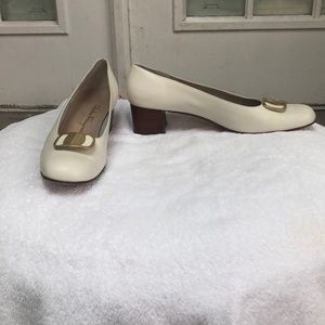 Salvatore Ferragamo cream/white heels
